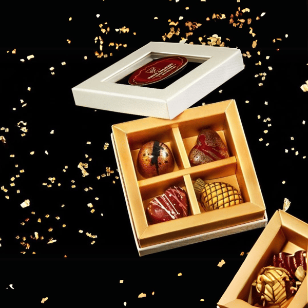 Pralines Quartet Gift Box – With Alcohol, Nuts, Fruits & More