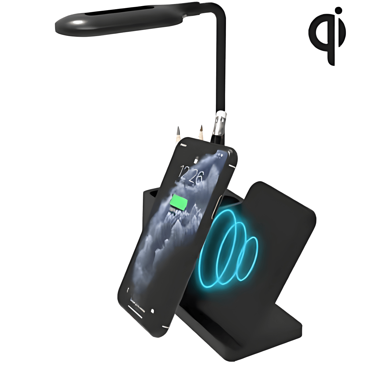 מנורת שולחן LED עם טעינה אלחוטית מהירה ומארגן