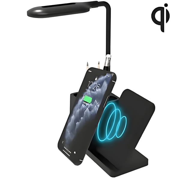 מנורת שולחן LED עם טעינה אלחוטית מהירה ומארגן
