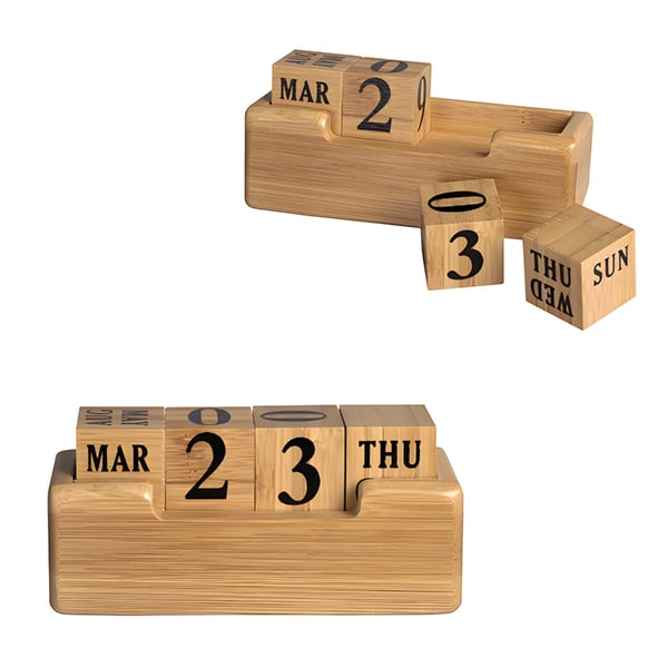 Elegant Bamboo Block Calendar Stand