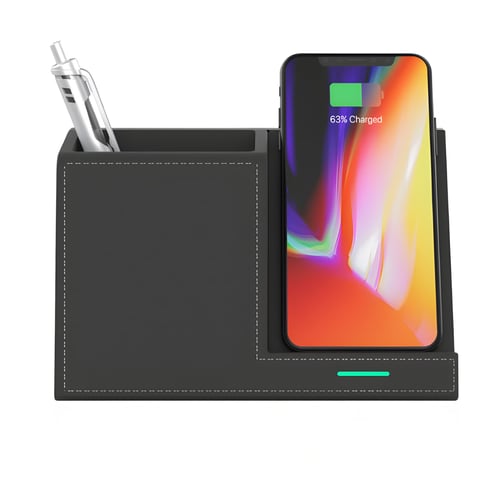 מעמד שולחני יוקרתי דמוי עור עם מקום לעטים ולנייד