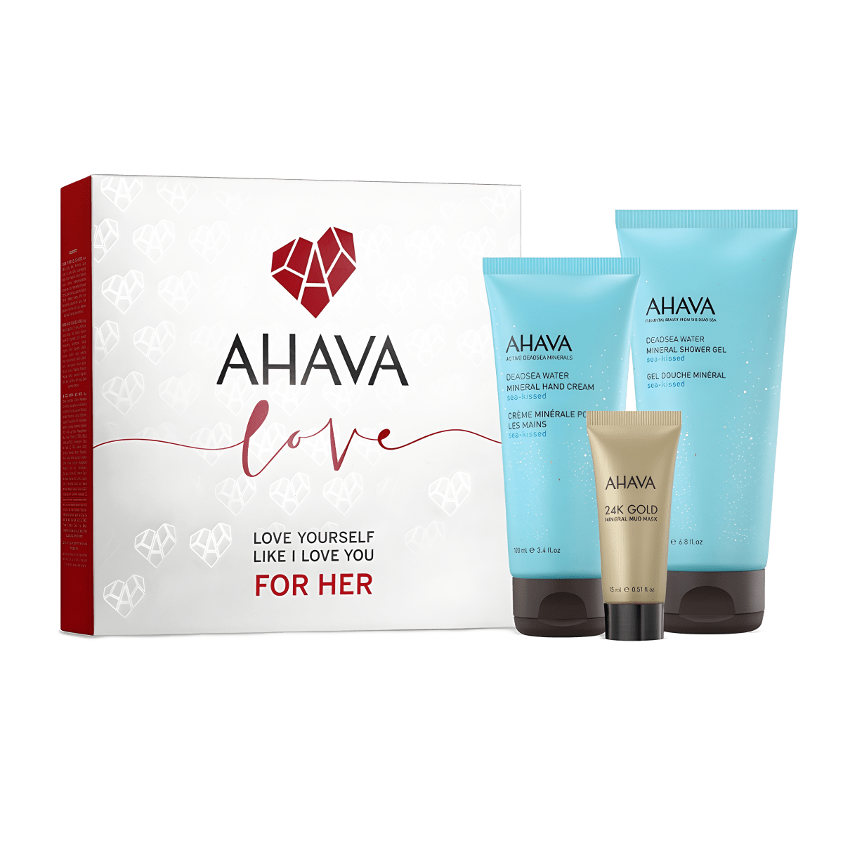 ערכת טיפוח מינרלית מושלמת לאישה עם קרם ידיים, ג'ל רחצה ומסכת זהב מבית AHAVA