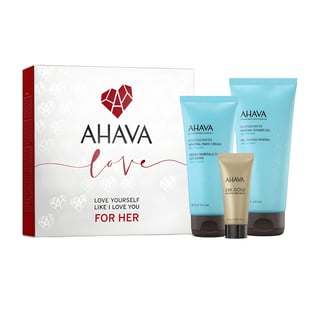 ערכת טיפוח מינרלית מושלמת לאישה עם קרם ידיים, ג'ל רחצה ומסכת זהב מבית AHAVA