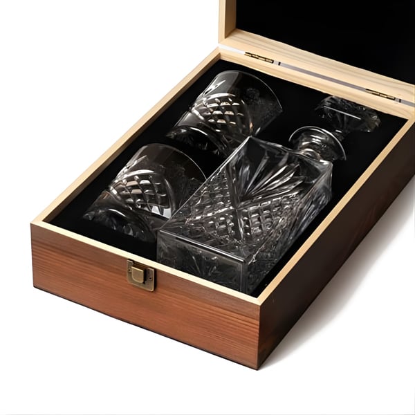 ערכת וויסקי יוקרתית עם בקבוק ושתי כוסות