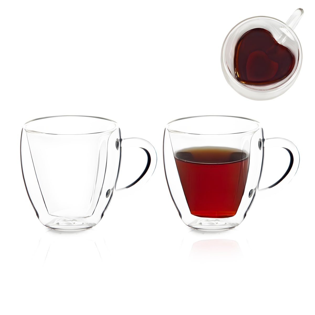 זוג כוסות דופן כפולה בצורת לב מחומר זכוכית איכותית