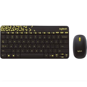 סט מקלדת ועכבר אלחוטי Logitech בצבע שחור-צהוב