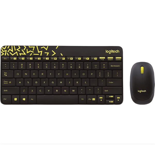 סט מקלדת ועכבר אלחוטי Logitech בצבע שחור-צהוב