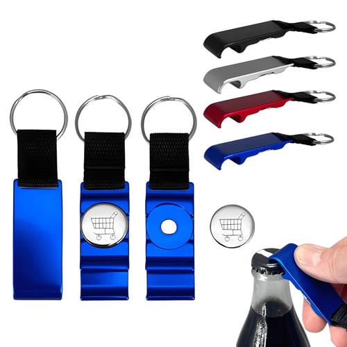 Keychain Bottle Opener with Trolley Coin and Fabric Strap