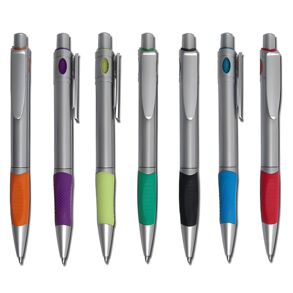Sleek Silver Ballpoint Pen with Comfortable Rubber Grip