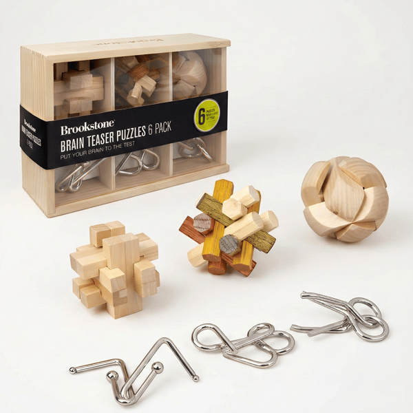 מארז משחקי חשיבה מעץ ומתכת - 6 פריטים