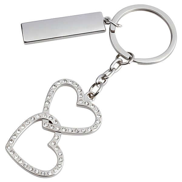 Luxurious Metal Keychain with Embedded Heart Stones and Branding Plate