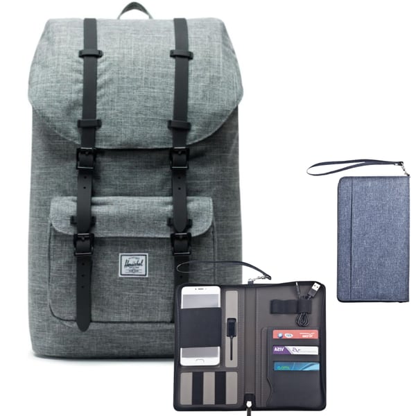 תיק גב LITTLE AMERICA של הרשל עם תיק מסמכים וסוללה ניידת