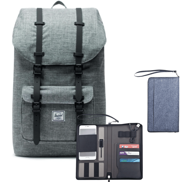 תיק גב LITTLE AMERICA של הרשל עם תיק מסמכים וסוללה ניידת