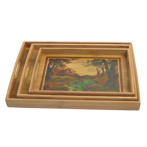 סט מגשי עץ במבוק דינר מעוצב בשלושה גדלים