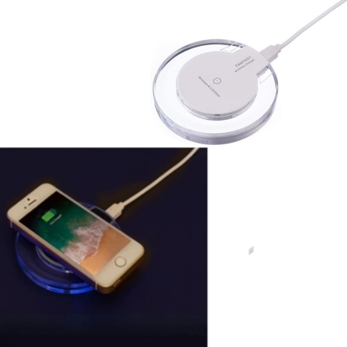 QI CHARGER - משטח טעינה אלחוטי לניידים כולל תאורת ביקורת לד לסיום למצב טעינה