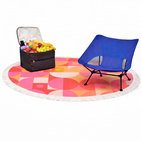 ערכת קיץ מדליקה הכוללת מגבת עגולה בעיצוב אישי, צידנית וכיסא