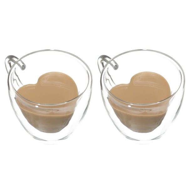 Set of 2 Double Glass Mugs with Heart Effect - Drink with Love