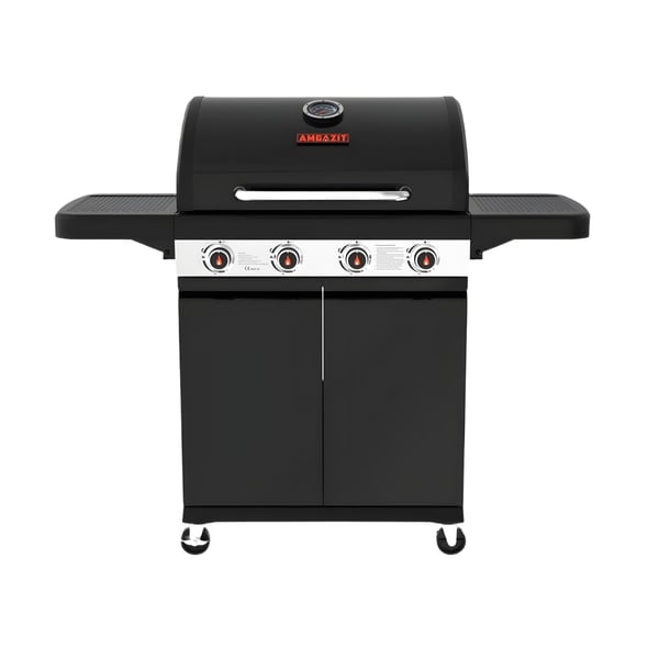 HEAT RED 4-Burner Gas Grill with Cover & Foldable Side Shelves