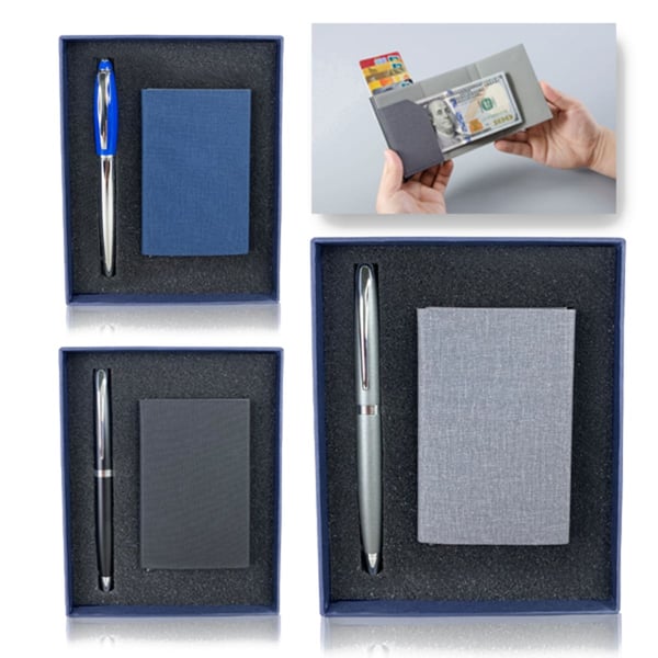 Elegant Cardholder Wallet and Metallic Pen Set with RFID Blocking