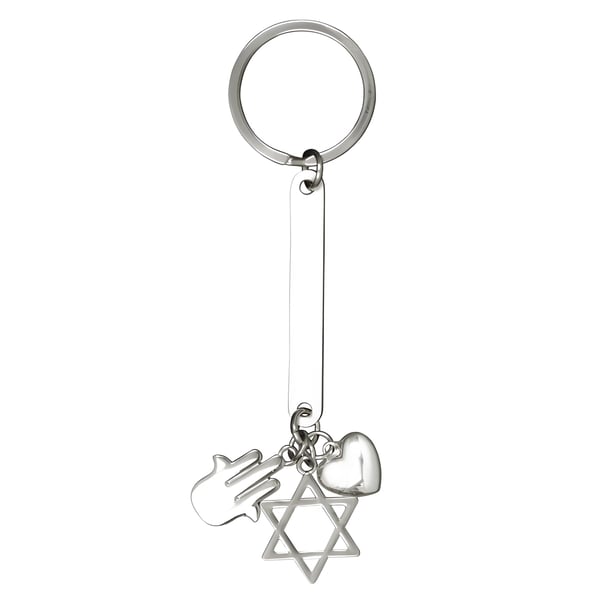 Lucky Keychain with Star of David, Hamsa & Heart