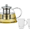 Luxury Tea Set - Glass Teapot with Infuser and Double-Walled Cups