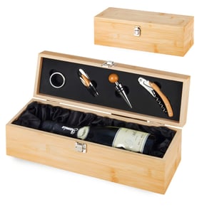 מארז מעץ מפואר עם אביזרי יין - מלבק