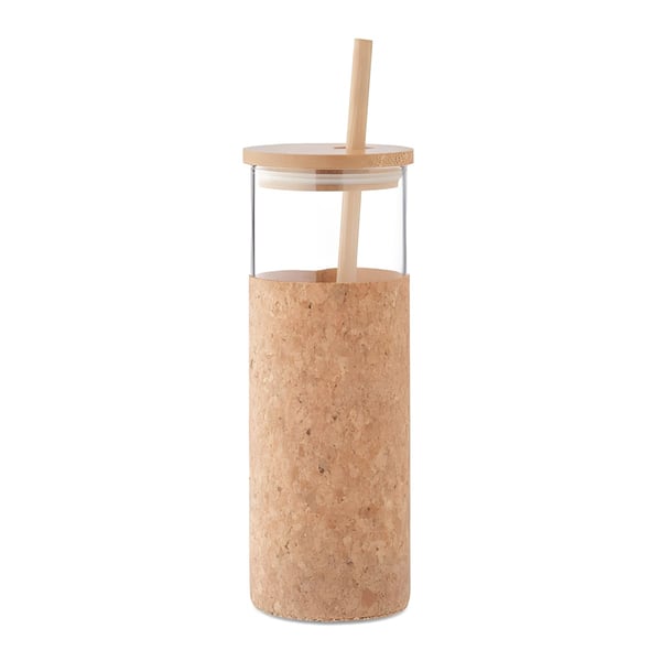 Borosilicate Glass Tumbler with Cork Sleeve and Bamboo Lid