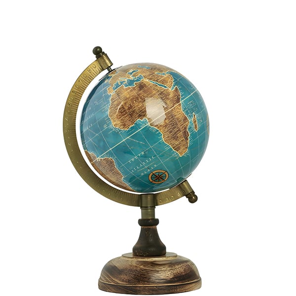 Elegant Blue Desktop Globe with Luxurious Copper Base
