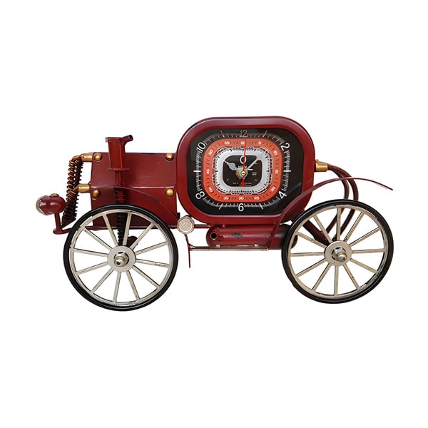 שעון קיר מעוצב ממתכת דגם מכונית קיטור בצבע אדום
