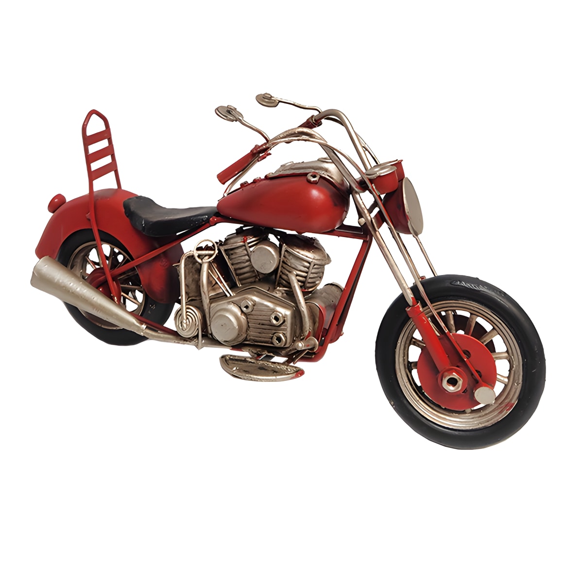 אופנוע קרוזר מתכת אדום עם כידון ארוך בעיצוב עתיק