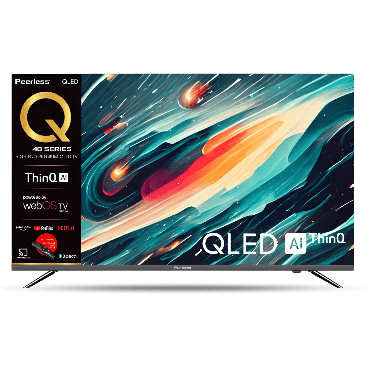 טלוויזיית QLED 4K UHD SMART ללא מסגרת בעיצוב יוקרתי של PEERLESS