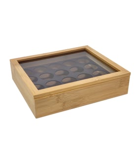 קופסת אחסון טבליות קפה מעוצבת מבמבוק וזכוכית