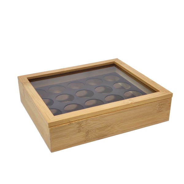 Stylish Bamboo and Glass Coffee Capsule Storage Box