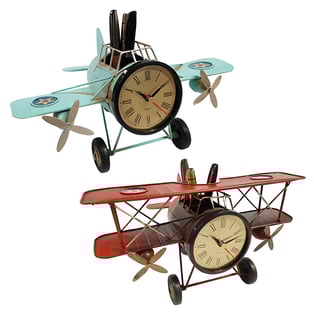 שעון שולחני בעיצוב רטרו עם מעמד לעטים בסגנון מטוס עתיק