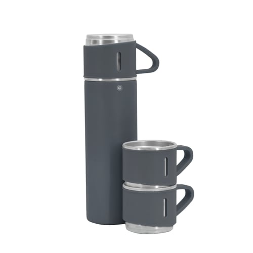 אפור/Gary - תרמוס חצי ליטר+ 3 כוסות באריזת מתנה מהודרת