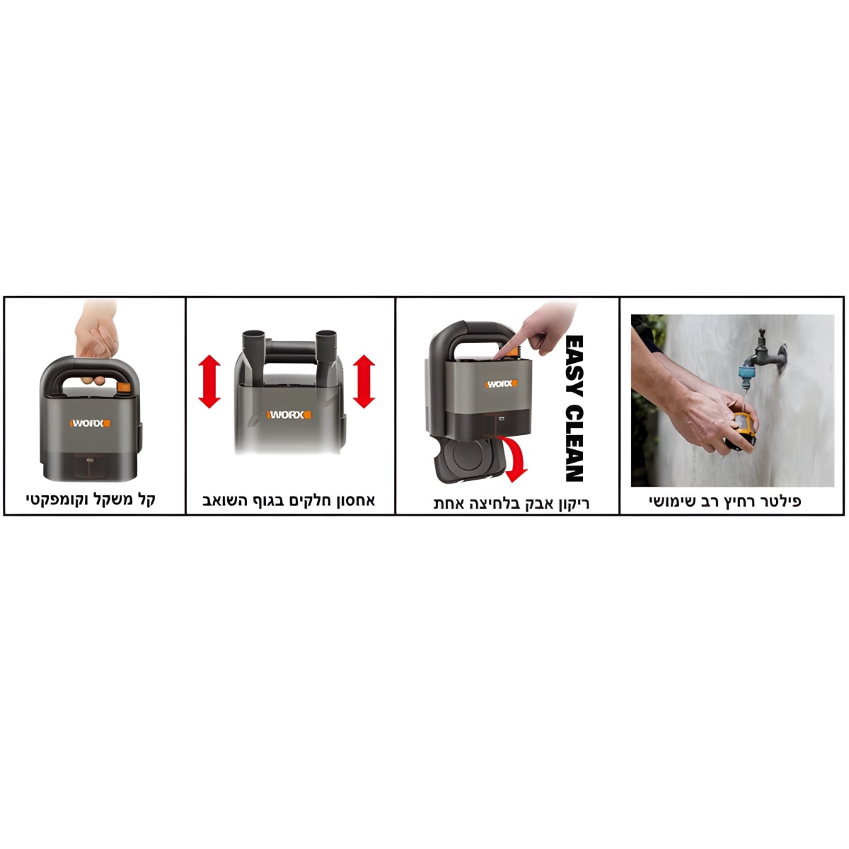 שואב אבק אלחוטי WORX עם עוצמת שאיבה חזקה וסוללה ניתנת לטעינה