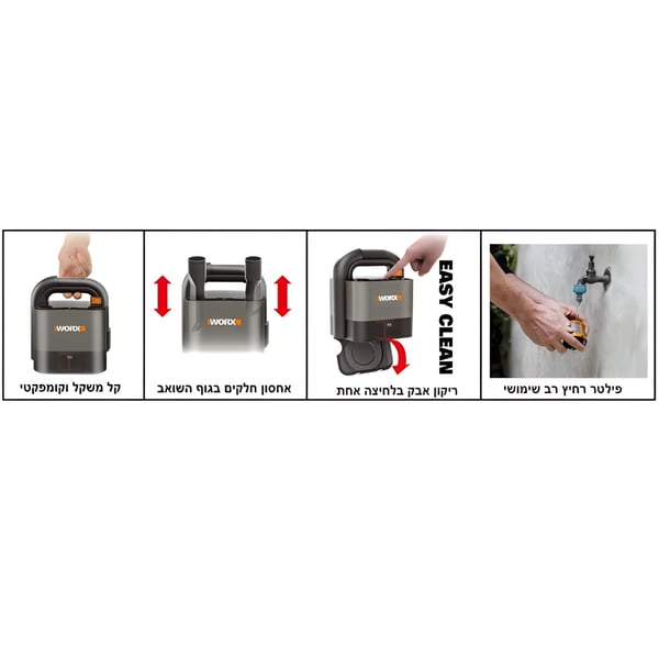 שואב אבק אלחוטי WORX עם עוצמת שאיבה חזקה וסוללה ניתנת לטעינה