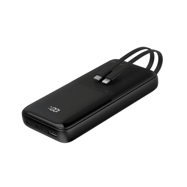 סוללת גיבוי יעילה 20000mAh עם כבלים מובנים וצג דיגיטלי
