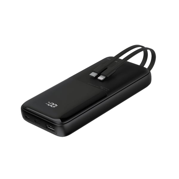 סוללת גיבוי יעילה 20000mAh עם כבלים מובנים וצג דיגיטלי