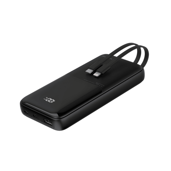 סוללת גיבוי יעילה 20000mAh עם כבלים מובנים וצג דיגיטלי