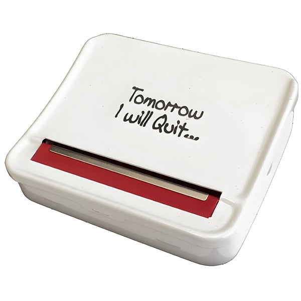 'Tomorrow I Will Quit' White Metal Cigarette Rolling Box