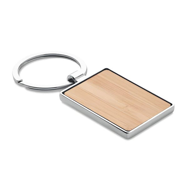 Rectangular Zinc Alloy and Bamboo Key Ring