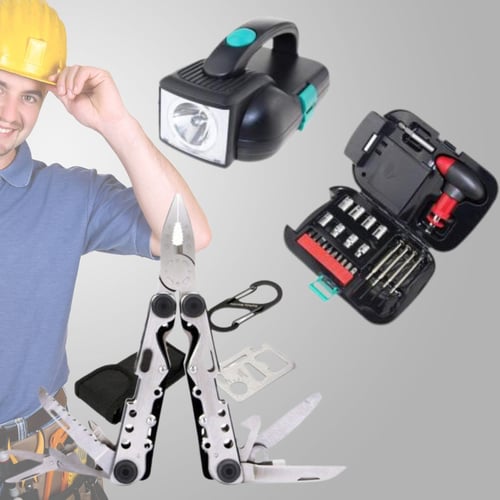 מארז כלים קומפקטי: מזוודה מתקפלת עם פנס LED ו-24 כלי עבודה