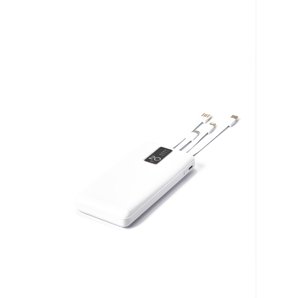 Power Bank 10000mAh with Digital Display and Built-in Cables
