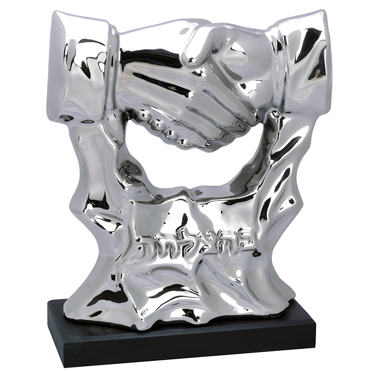 מעמד שולחני מעוצב עם לחיצת יד 'בהצלחה'