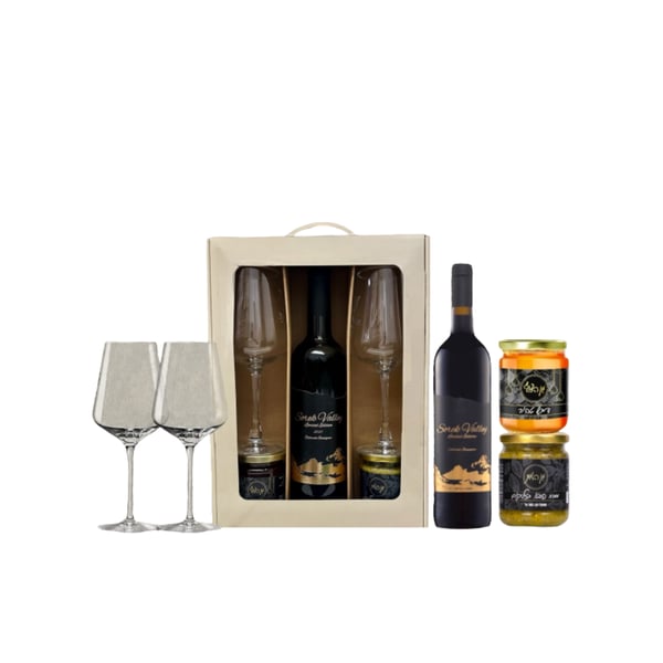 Sorek Valley Red Wine, Spreads and Wine Glasses Gift Set