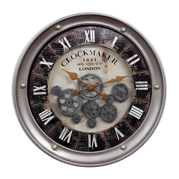 שעון קיר דקורטיבי עם גלגלי שיניים - קוטר 43 ס"מ