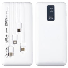 פאוור בנק 10,000mAh עם כבלים נשלפים, פנסי לד וצג דיגיטלי