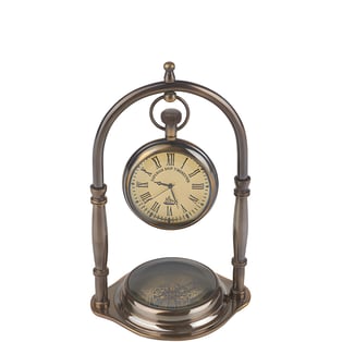 שעון כיס מתכת אלגנטי עם מצפן על מעמד נחושת