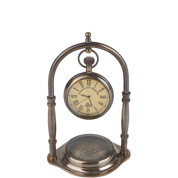 Elegant Metal Pocket Watch with Compass and Copper Stand